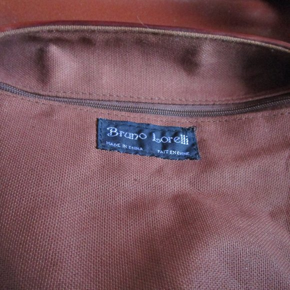 Brown leather wicker style handbag with long strap. Bruno Lorelli. 12x10" Used. - Picture 7 of 12